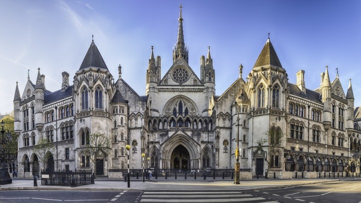 Main entrance of the Royal Courts of Justice on the Strand, London, England, UK